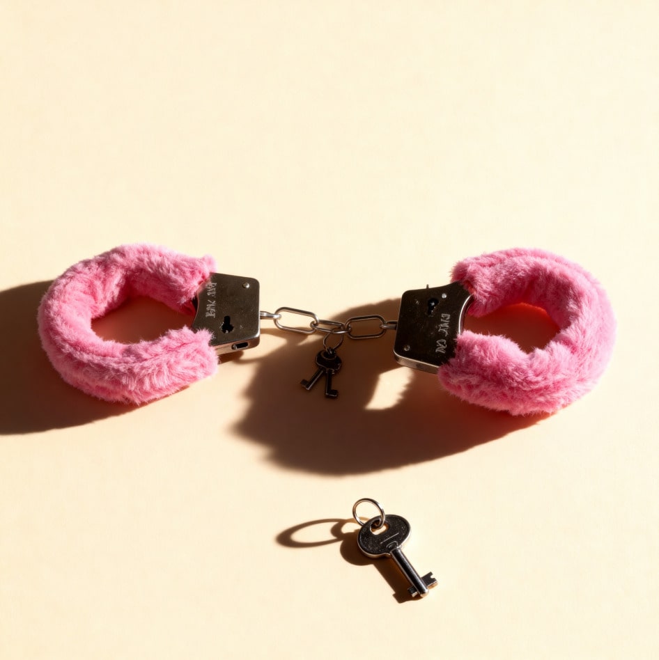 Menottes roses en fausse fourrure Velvet Touch avec clés, accessoire doux pour jeux de couple