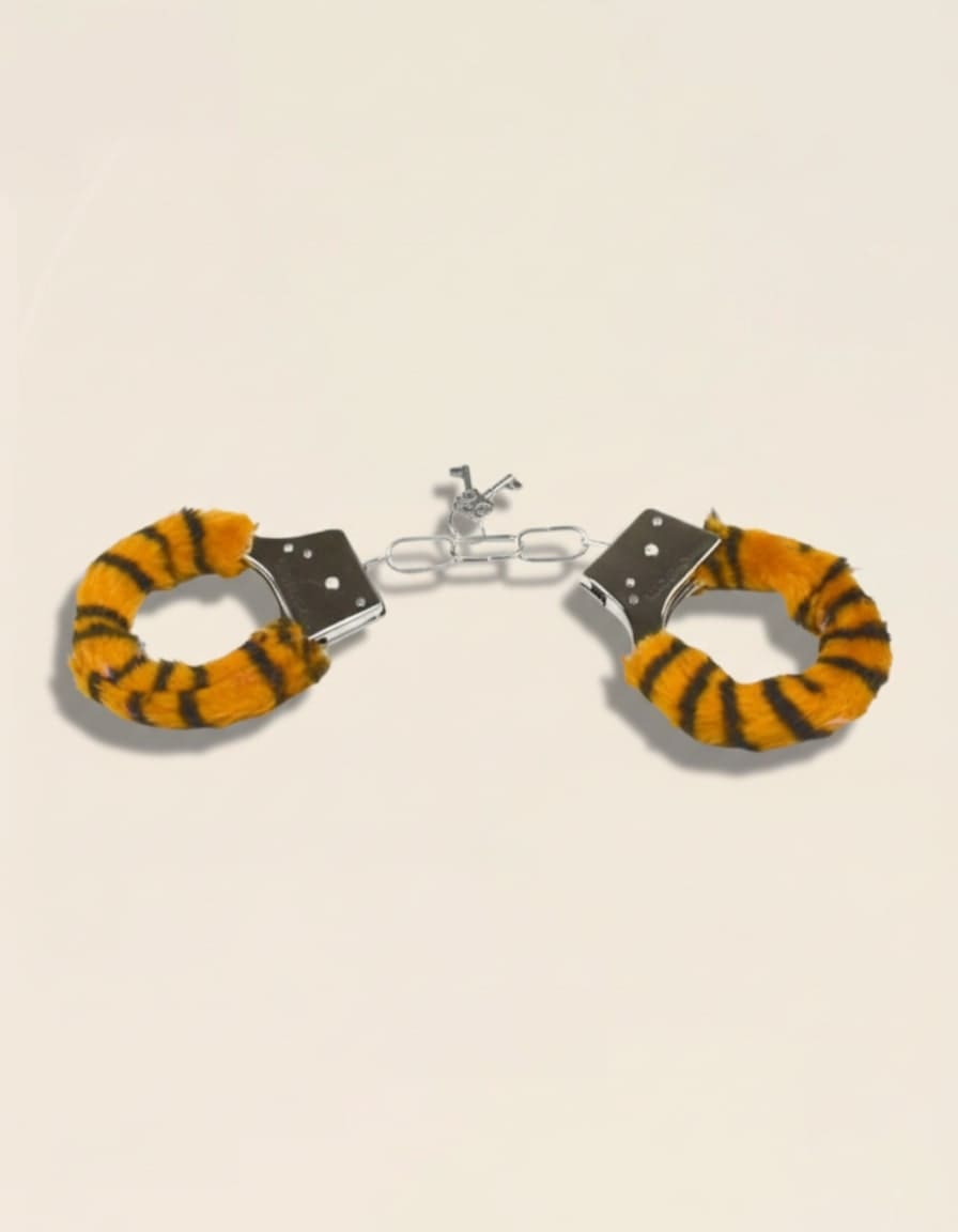 Menottes style tigre en fausse fourrure pour jeux coquins ludiques et doux
