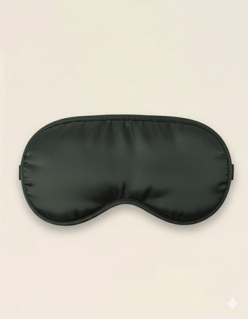 Masque satiné noir vu de face, modèle Nuit Captive, Jardin Intime.