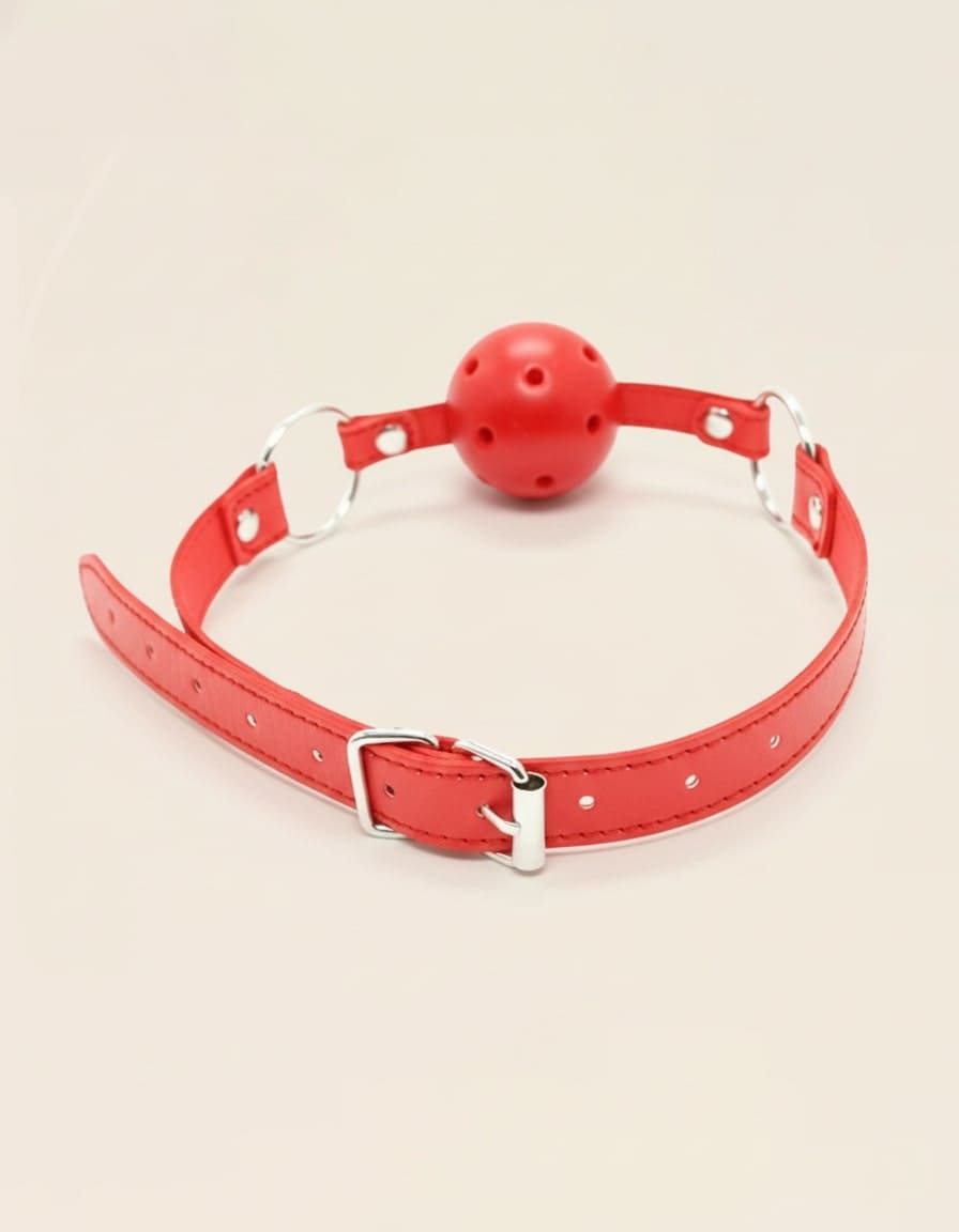 baillon boule rouge en simili cuir pour jeux de contrôle
