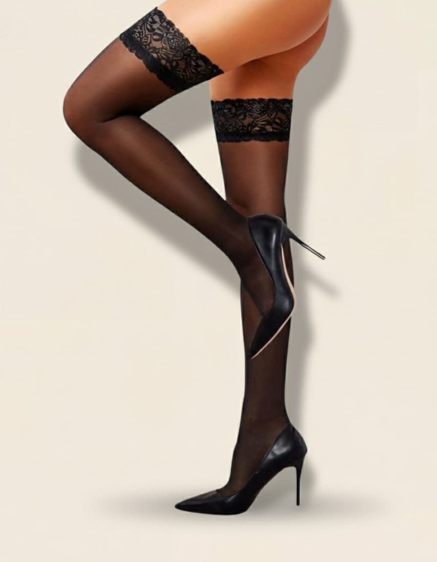 Bas autofixants dentelle velours – Élégance & Séduction - Jardin Intime