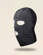 Cagoule noire Dark Desire vue de profil avec ouvertures des yeux et de la bouche