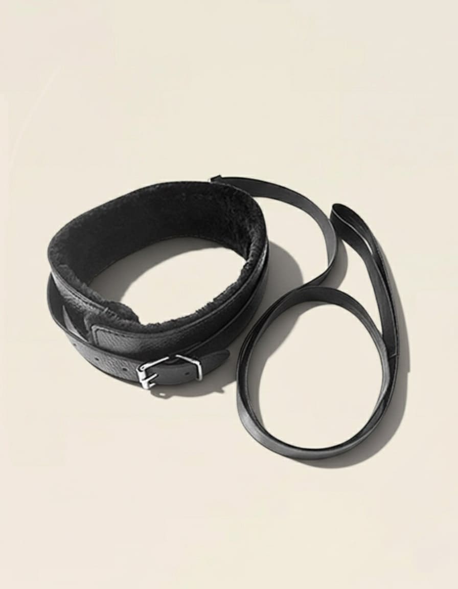 Collier avec laisse noir en cuir pour jeux de domination – Kit Secret Lovers