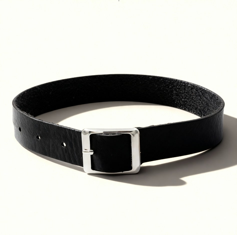 Collier noir Pure Line en cuir, design minimaliste avec boucle argentée – Jardin Intime