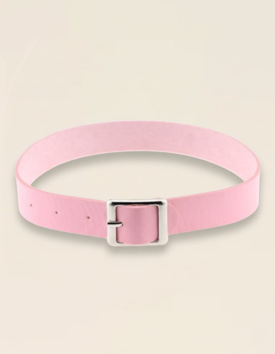 Collier rose Pure Line en cuir, design minimaliste avec boucle argentée – Jardin Intime