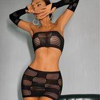 Ensemble Résille 3 Pièces Noire – Bandeau, Mini - Jupe & Manchons - Jardin Intime