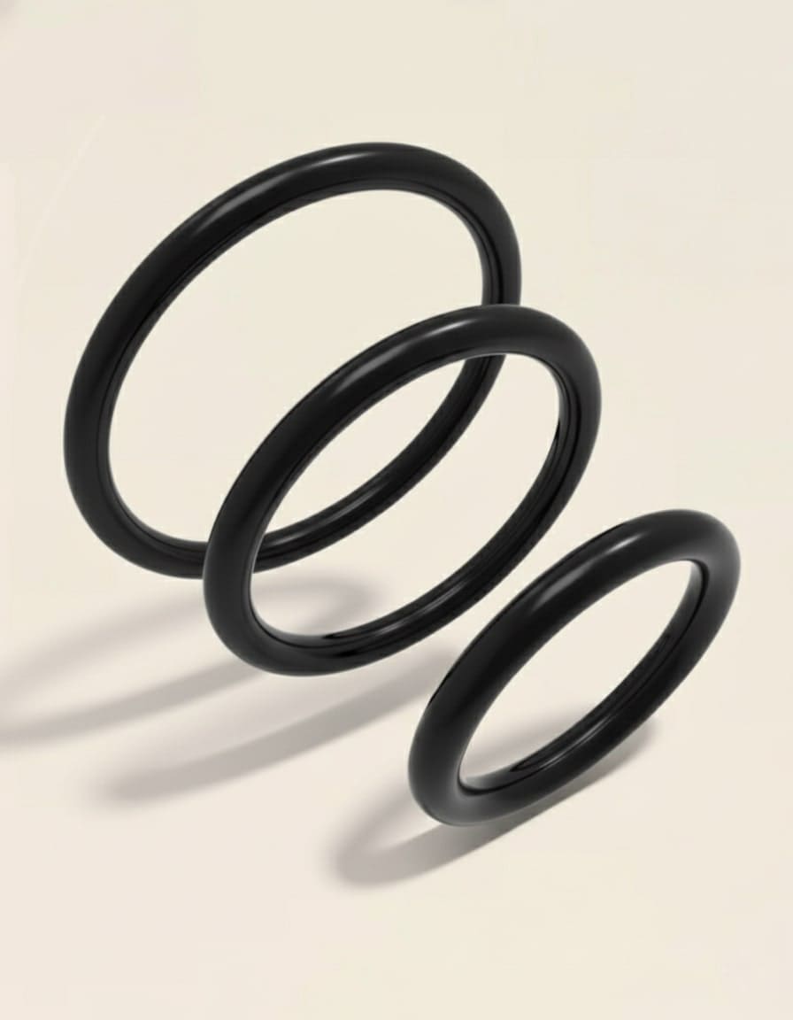 Cock ring noir en set de trois tailles – accessoire masculin pour endurance et stimulation
