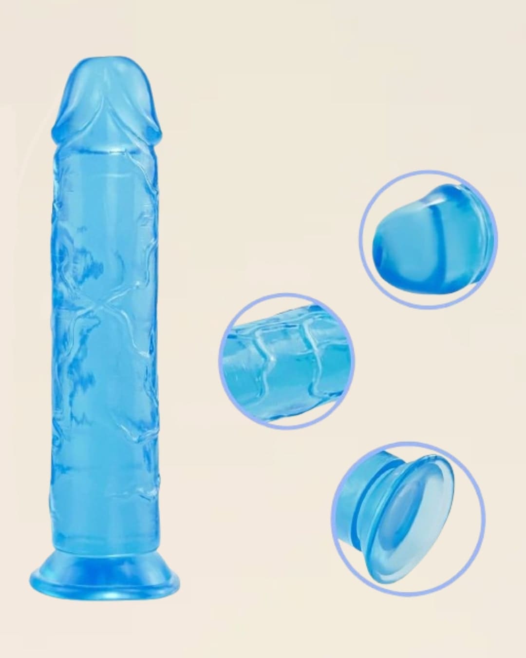 Gros plan sur les détails du gode réaliste – veines et gland – ventouse adhérente