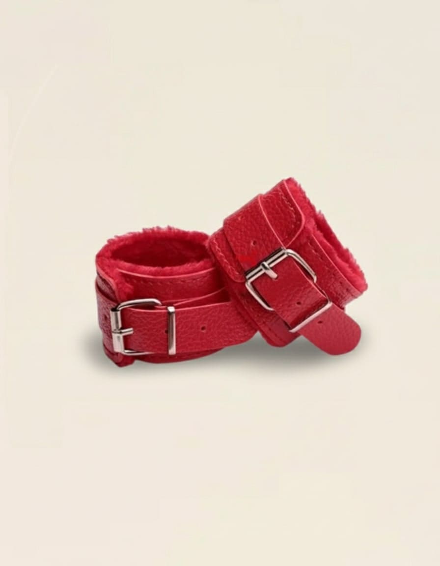 Menottes de cheville ou main rouges Obsidienne – intérieur doux, design élégant pour jeu sensuel.