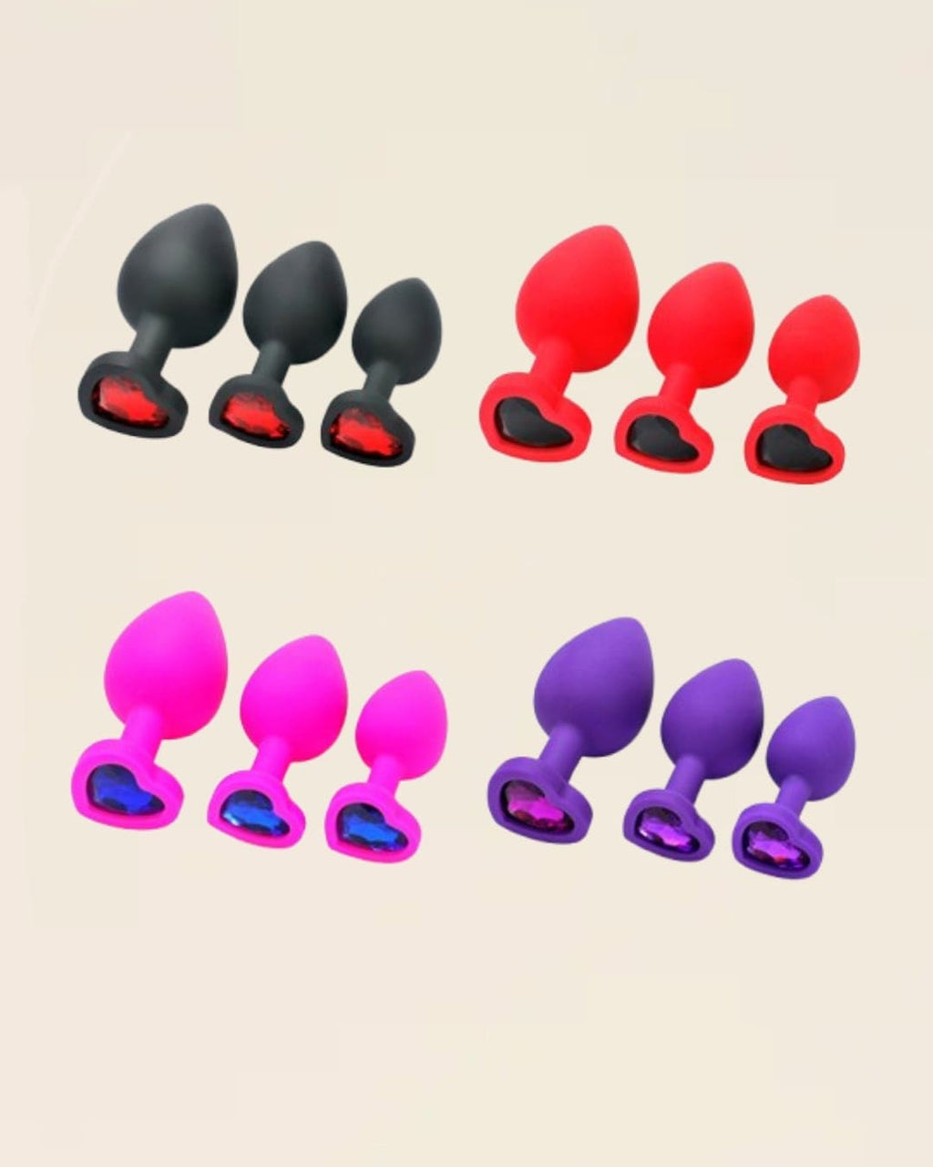 Plugs anaux en silicone avec diamants en forme de cœur – collection multicolore pour plaisir et esthétique.