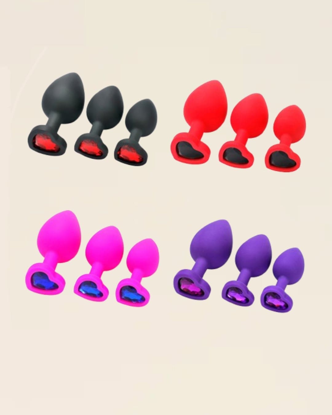 Plugs anaux en silicone avec diamants en forme de cœur – collection multicolore pour plaisir et esthétique.