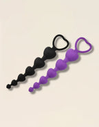 Perles anales Sweet Heart en duo noir et violet, jouet intime en silicone doux