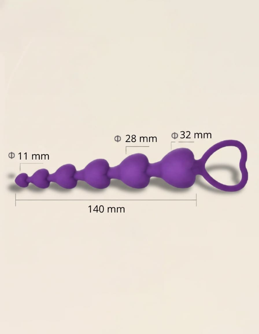 Dimensions des perles anales Sweet Heart en silicone, design cœur ergonomique